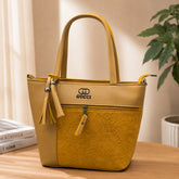 Elegant Mustard Yellow Tote Bag for Women – Floral Textured Shoulder Handbag