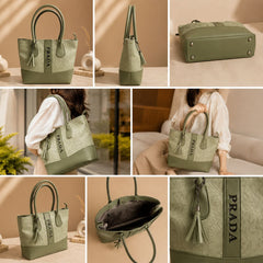 Elegant Olive Green Floral Tote Bag for Women – Premium Stylish Shoulder Handbag
