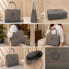 Elegant Grey Tote Bag for Women – Luxury Pattern Shoulder Handbag