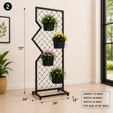 Modern Geometric Metal Plant Stand with 4 Pots – 72 Inch