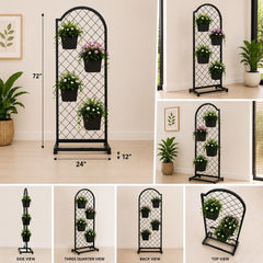 Arched Metal Plant Stand with 4 Pots – 72 Inch