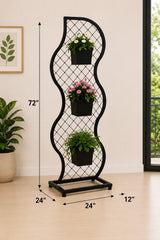 Modern Wave Design Metal Plant Stand with 3 Pots – 72 Inch