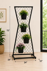 Modern Hourglass Metal Plant Stand with 4 Pots – 72 Inch