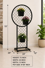 Modern Circular Metal Plant Stand with 3 Pots – 72 Inch