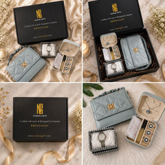 Blue Series Luxury Gift Set for Her | Jewelry, Watch & Quilted Handbag Gift Box