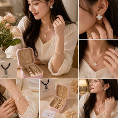 Luxury Clover Jewelry Set –Necklace, Bracelet & Earrings Gift Box for Women