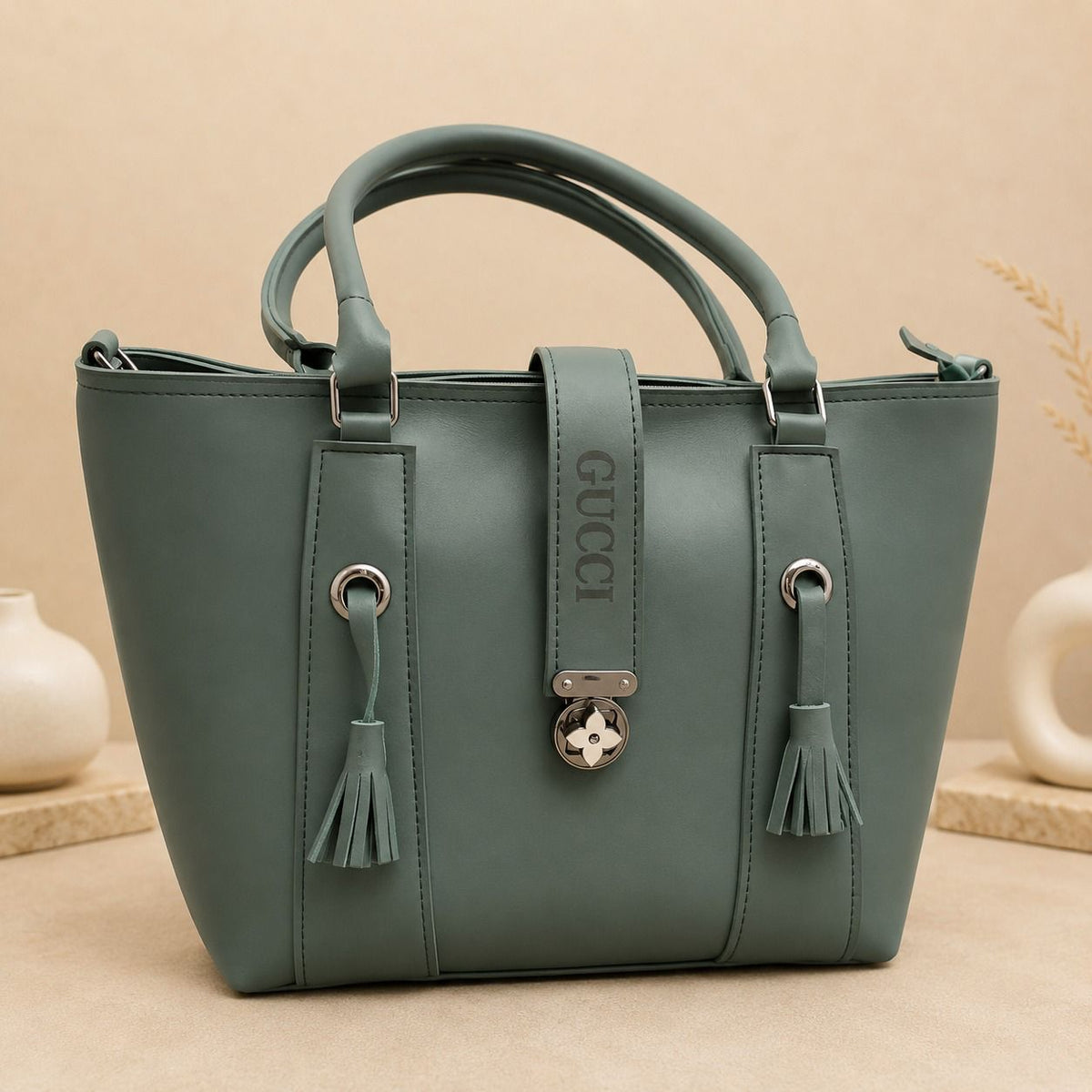 Elegant Sage Green Tote Bag for Women – Luxury Style Shoulder Handbag