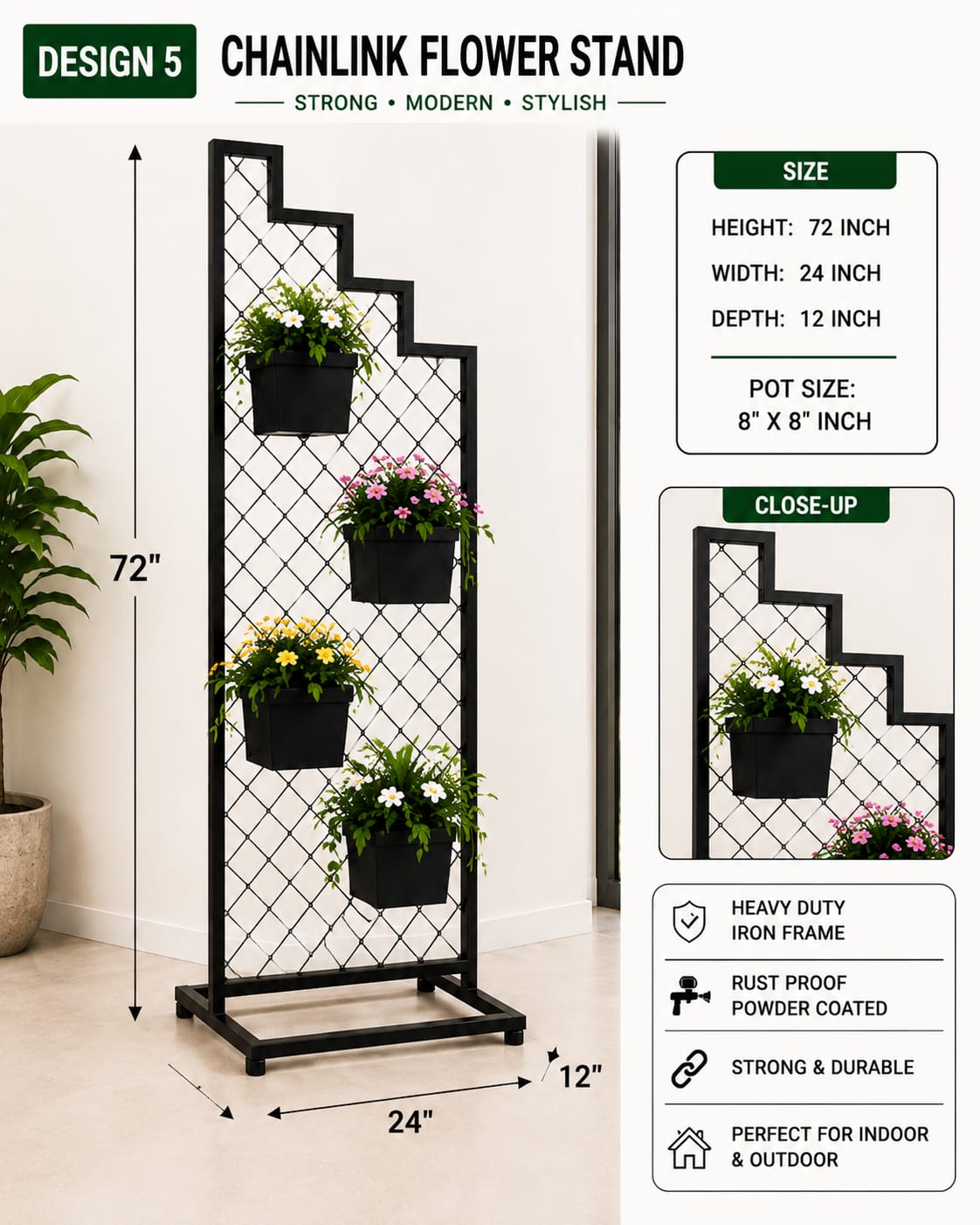 Modern Chainlink Vertical Flower Stand – 4 Pot