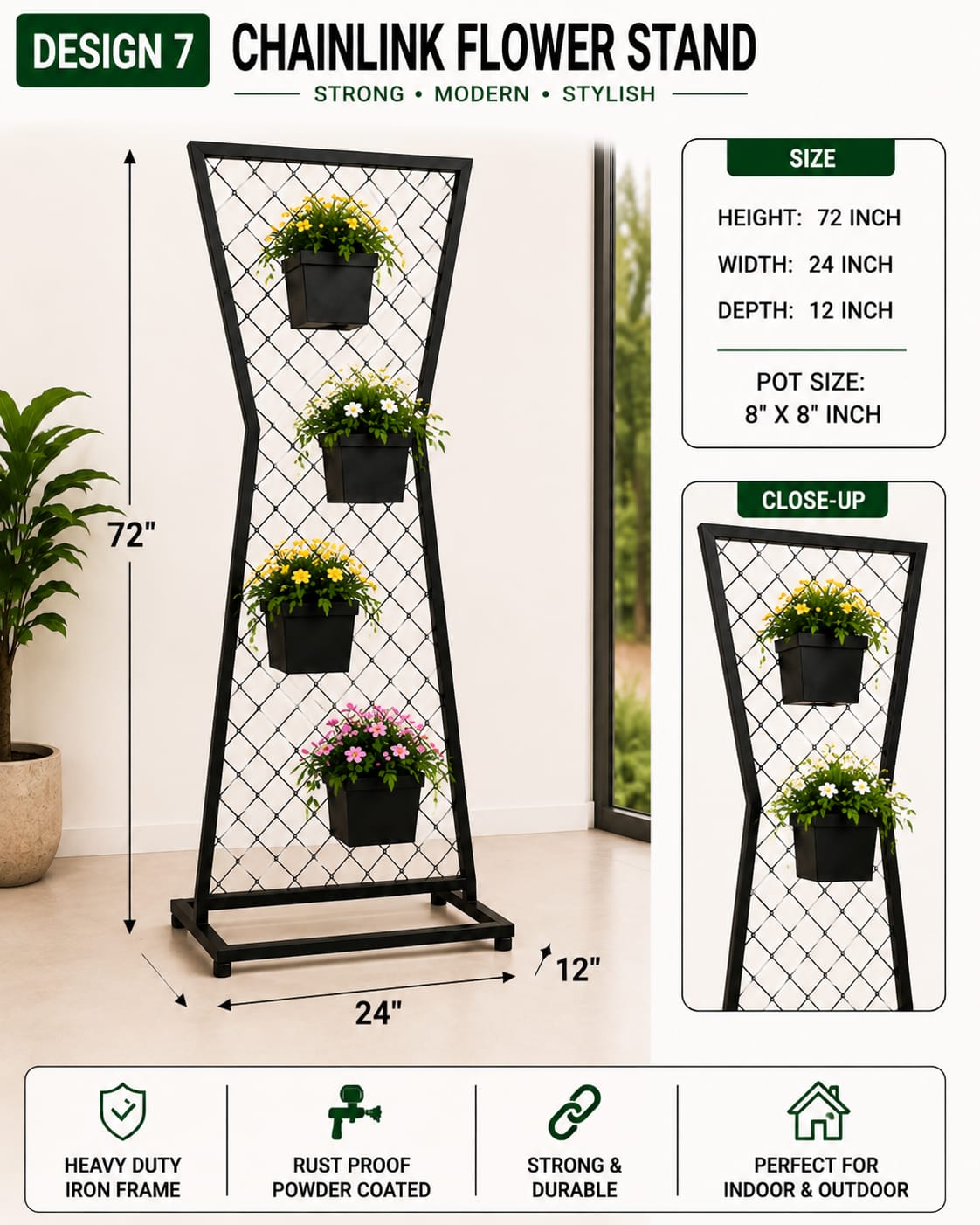 Modern Hourglass Chainlink Flower Stand – 4 Pot