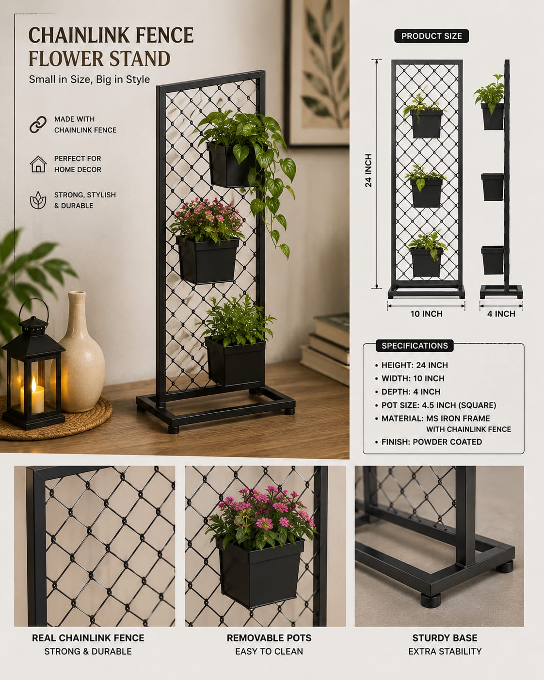 Mini Chainlink Flower Stand – 3 Pot