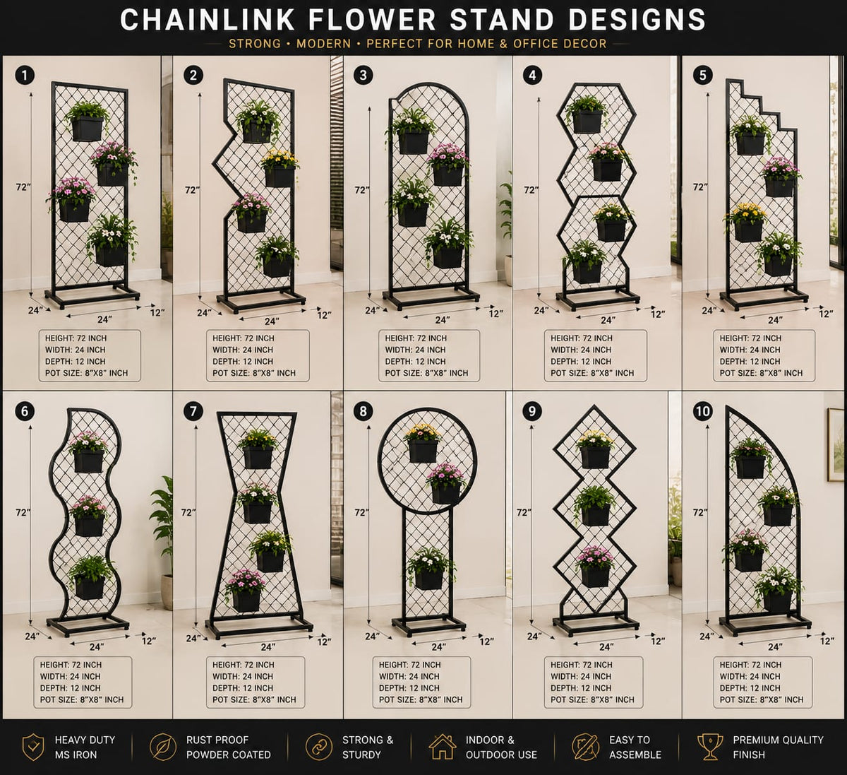 Modern Vertical Flower Stand Series with 10 Unique Designs