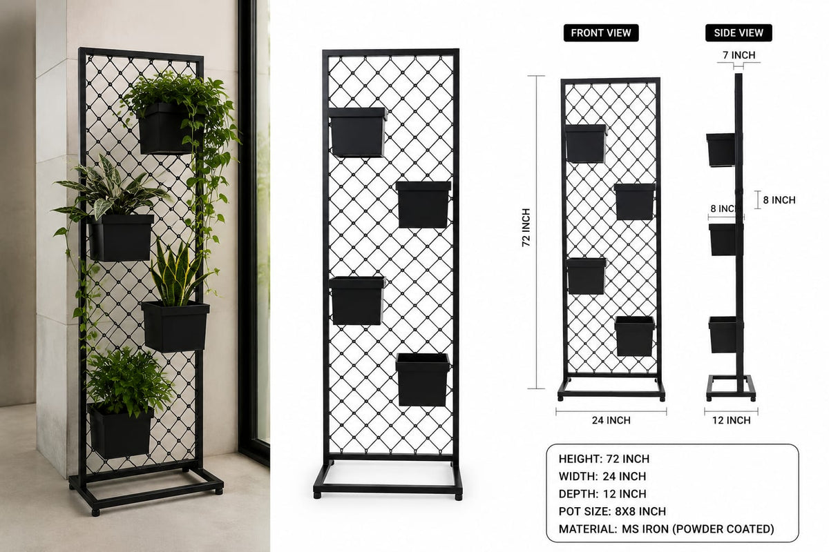 4-Tier Vertical Plant Stand with Pots | Metal Indoor & Outdoor Plant Rack