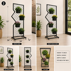 Modern Geometric Metal Plant Stand with 4 Pots – 72 Inch