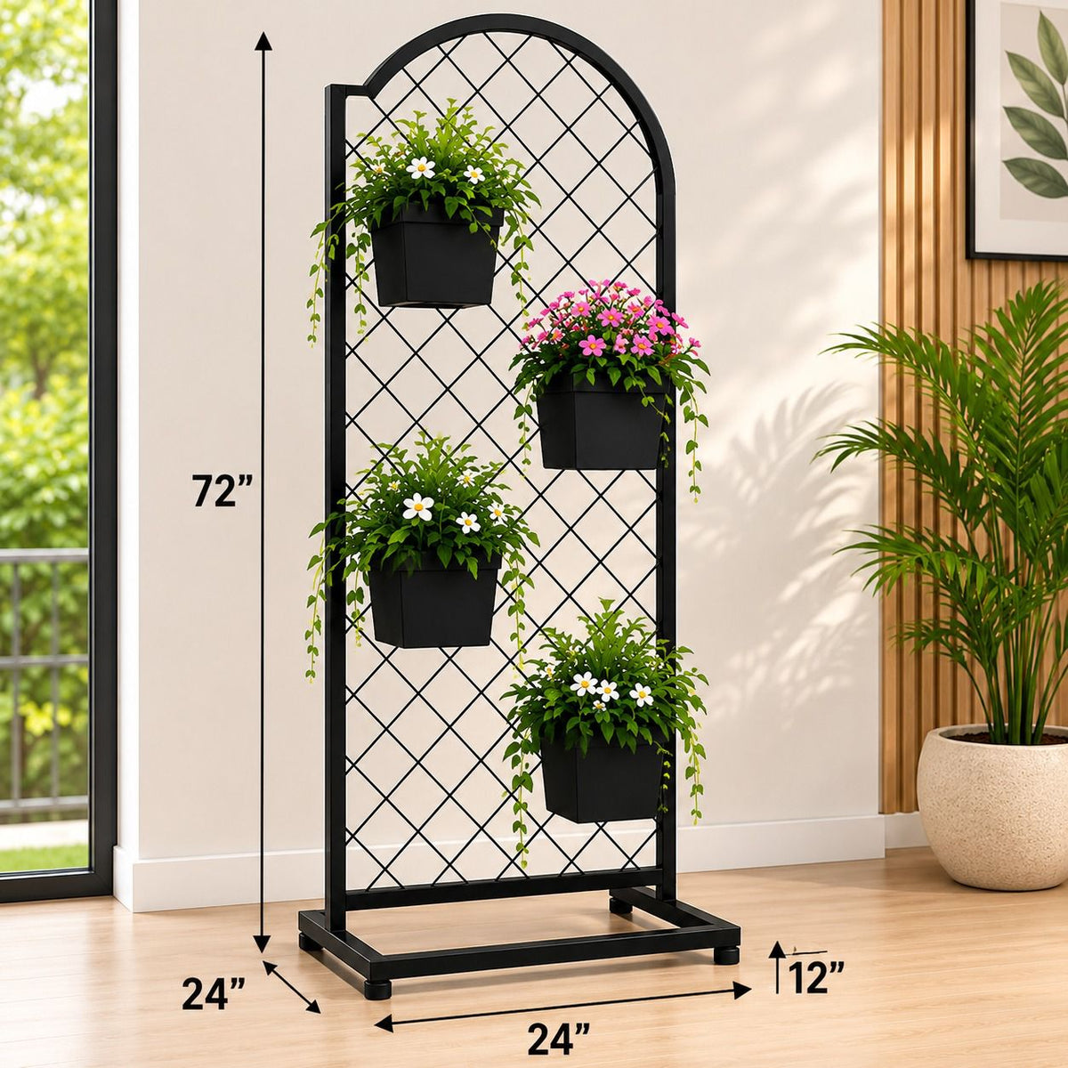 Arched Metal Plant Stand with 4 Pots – 72 Inch