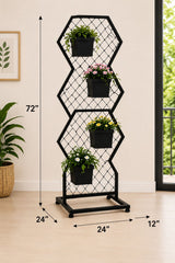 Modern Hexagon Metal Plant Stand with 4 Pots – 72 Inch