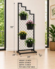 Modern Staircase Metal Plant Stand with 4 Pots – 72 Inch