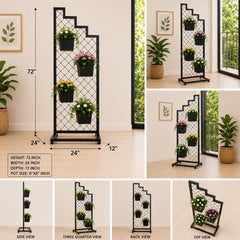 Modern Staircase Metal Plant Stand with 4 Pots – 72 Inch