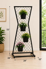 Modern Hourglass Metal Plant Stand with 4 Pots – 72 Inch