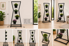 Modern Hourglass Metal Plant Stand with 4 Pots – 72 Inch
