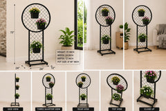 Modern Circular Metal Plant Stand with 3 Pots – 72 Inch