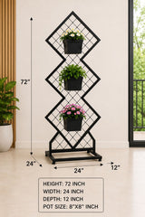Modern Diamond Metal Plant Stand with 3 Pots – 72 Inch