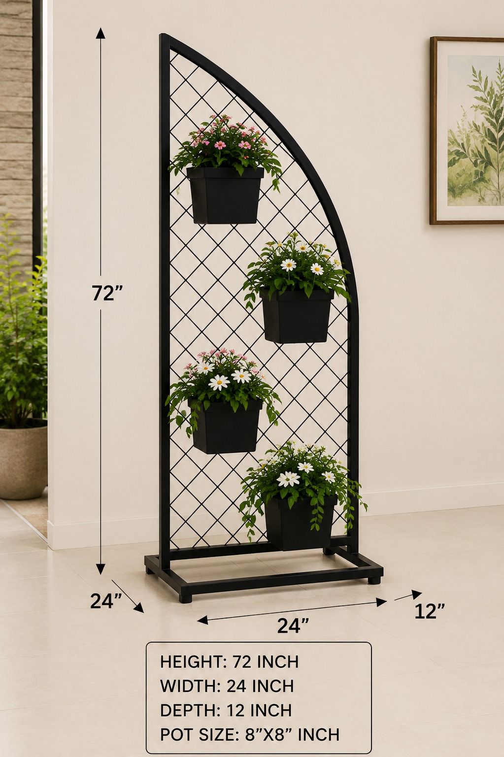Modern Arch Metal Plant Stand with 4 Pots – 72 Inch