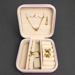 Elegant Gold Bow Jewelry Set for Women – Necklace, Bracelet & Earrings Gift Set