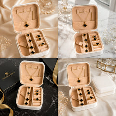Luxury Black Clover Jewelry Set with Premium Travel Jewelry Box – Necklace, Bracelet, Earrings & Ring | Gift for Her